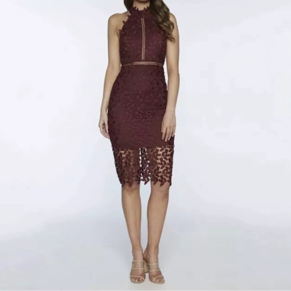 Bardot High-neck halter lace short illusion layer Gemma Halter Dress XS/4 - Picture 1 of 15